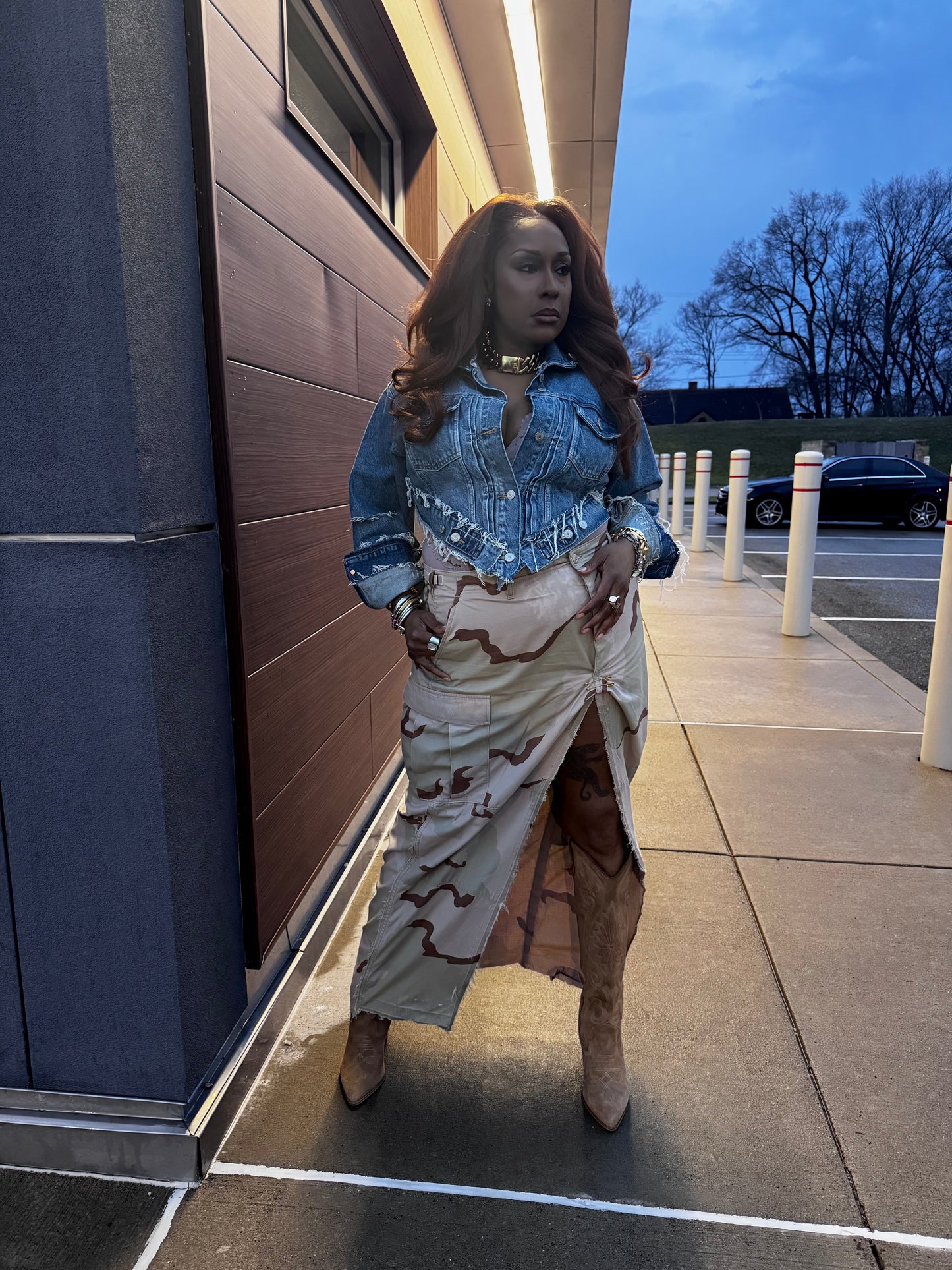 Distressed V Cut Denim Jacket