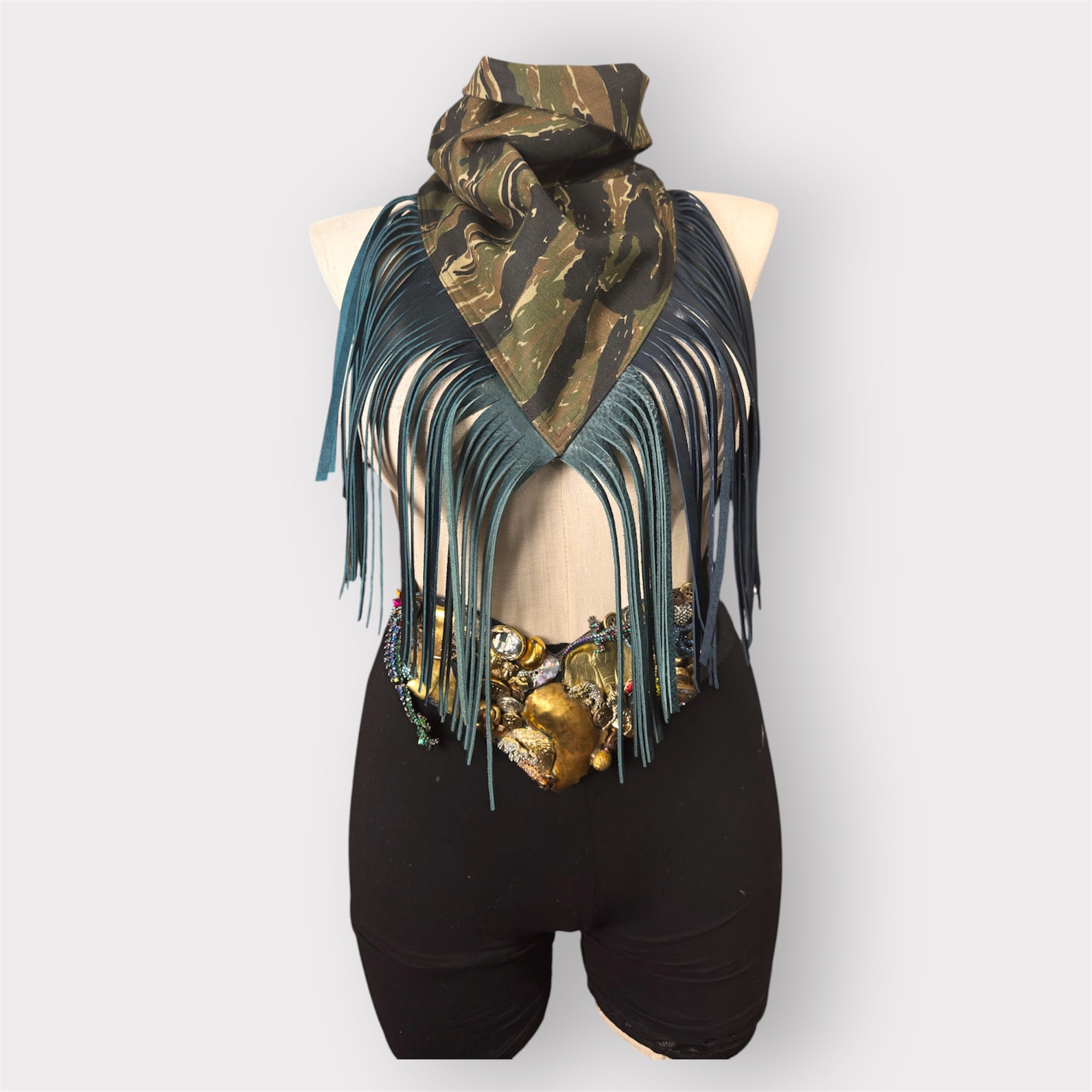 Tiger Stripe Leather Fringe Bandana
