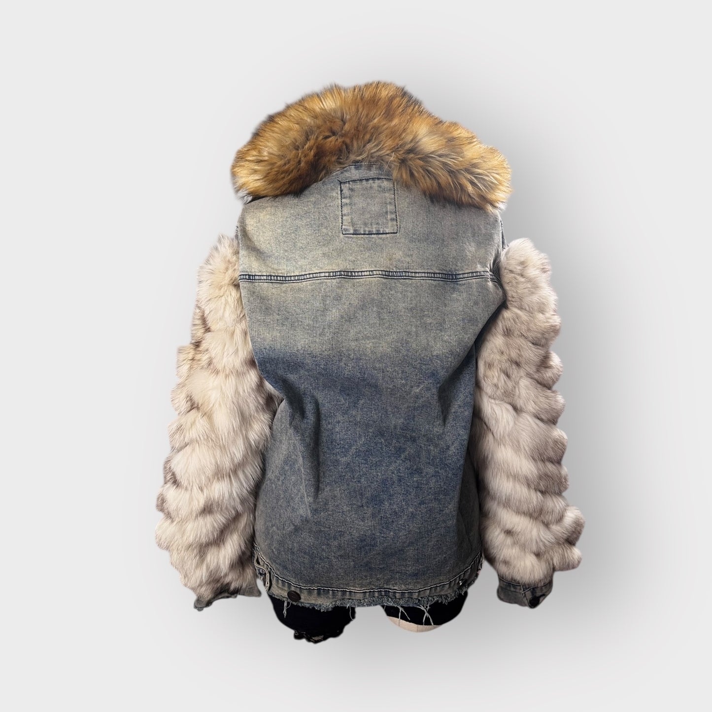 Custom Denim Fox and Faux Fur Hooded Jacket