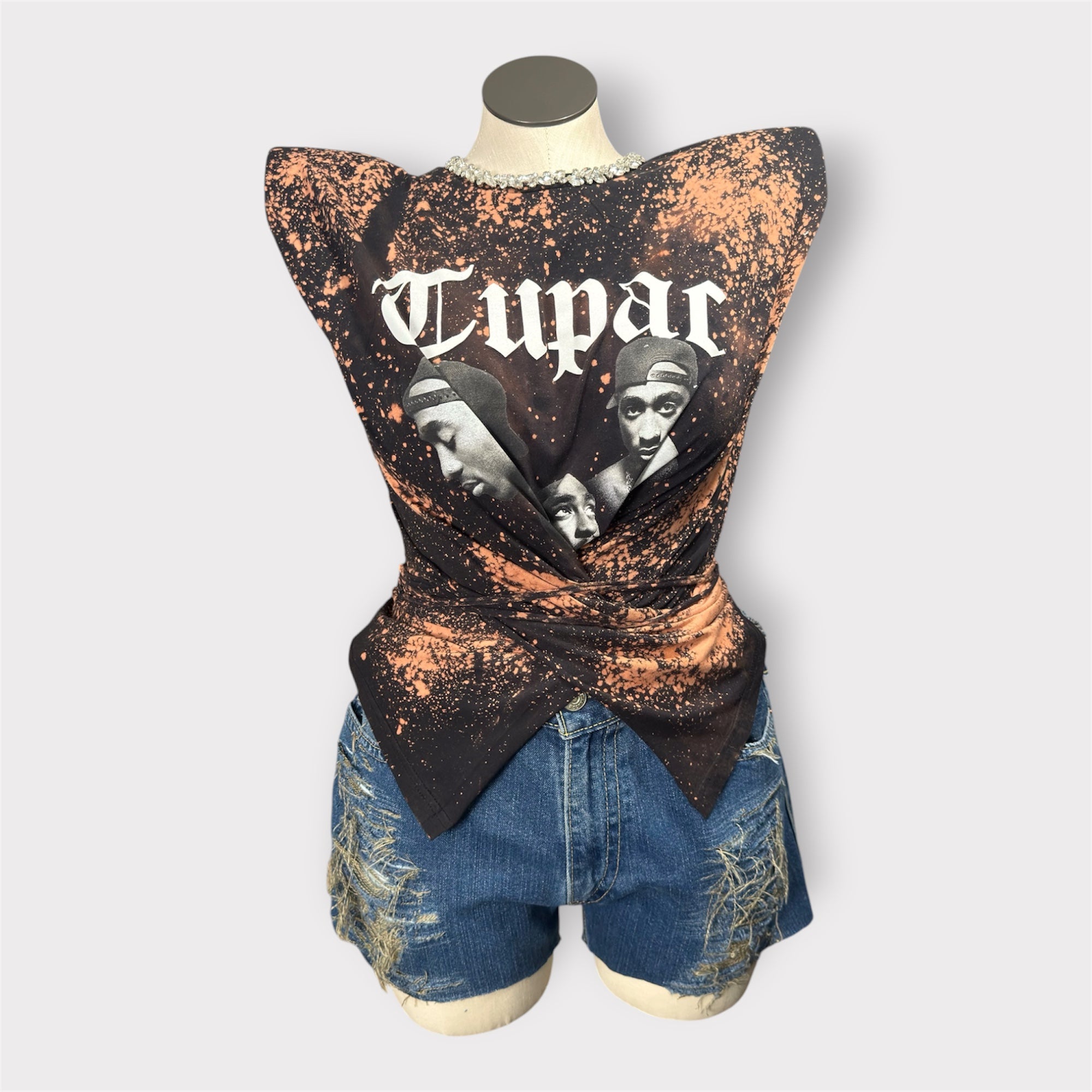 Luxe Shoulder Bling Neckline Wrap Tee