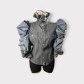 Deep Denim Tulip Neck Rose Petal Style Puff Sleeve Shacket
