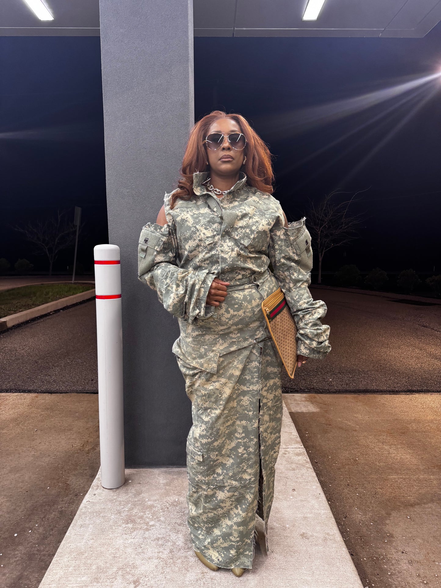 Digital Camo Cold Shoulder Bishop Sleeve Shacket