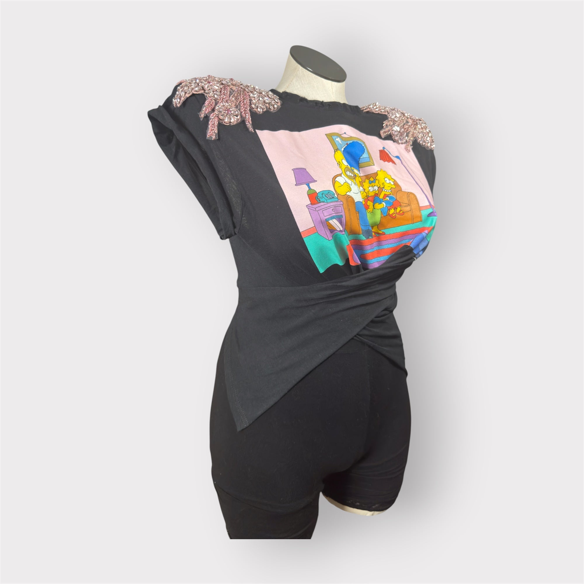 Luxe Nostalgia Crystal Couture Shoulder Wrap Tee