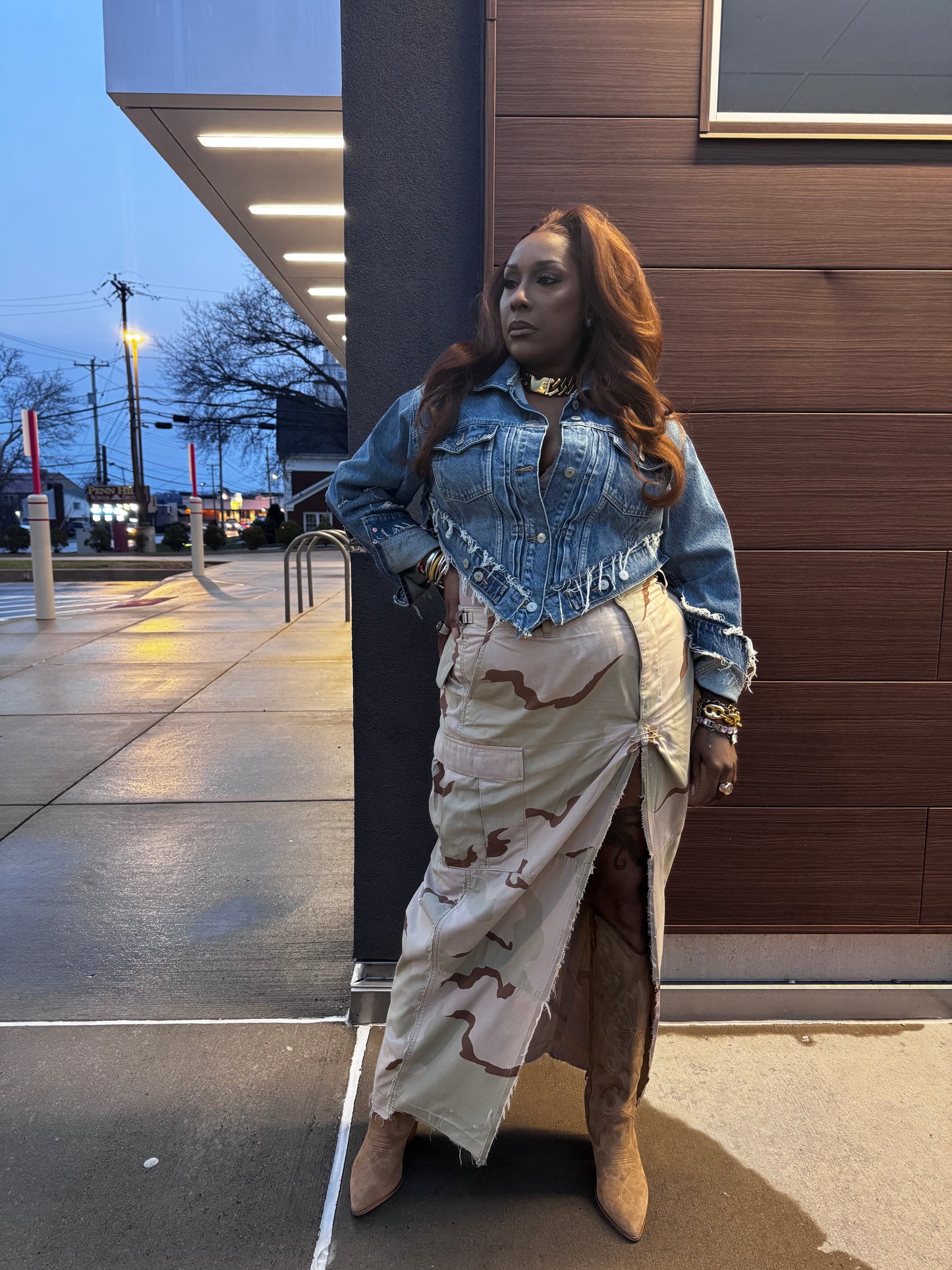 Distressed V Cut Denim Jacket