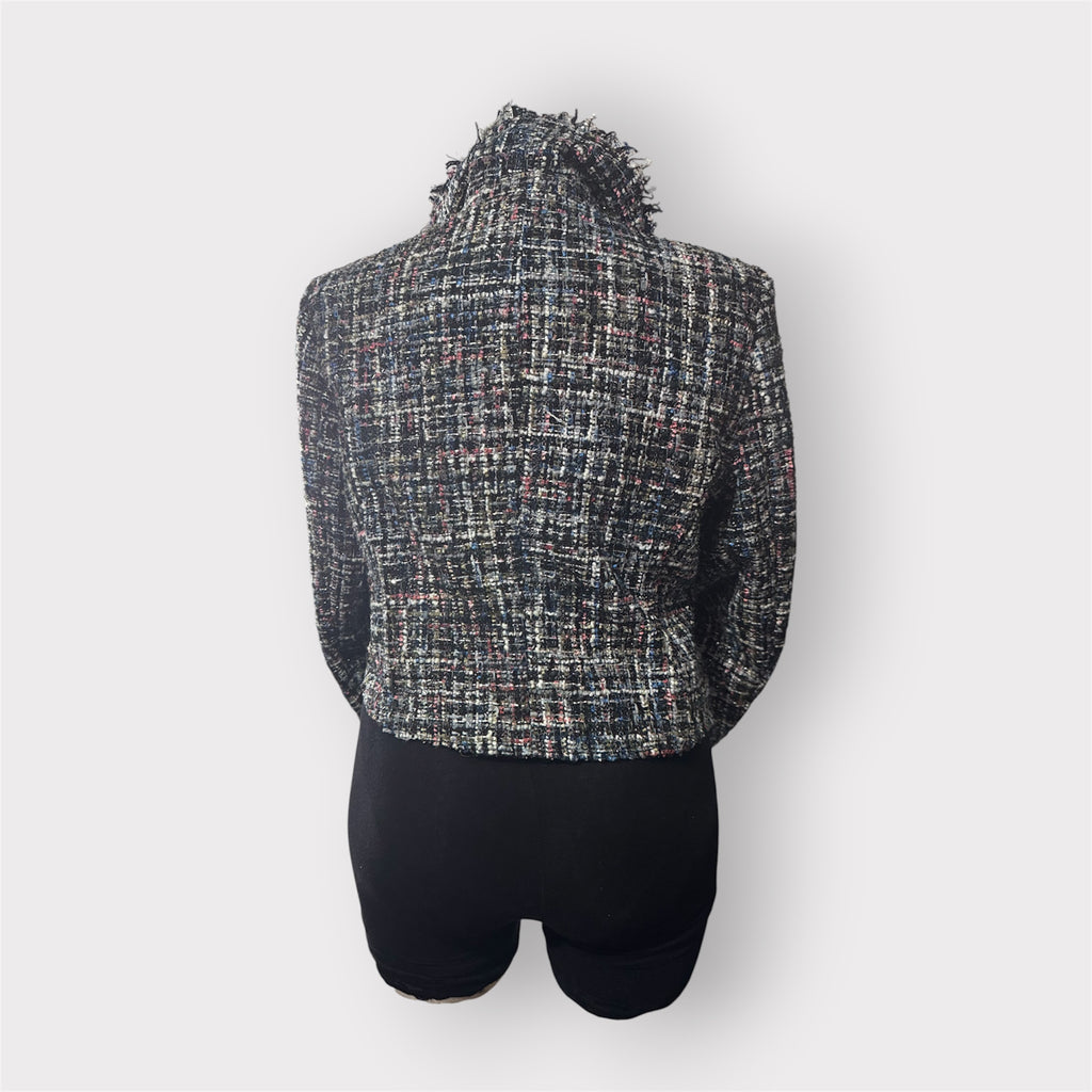 Multi Color Cropped Tweed Balloon Sleeve Blazer