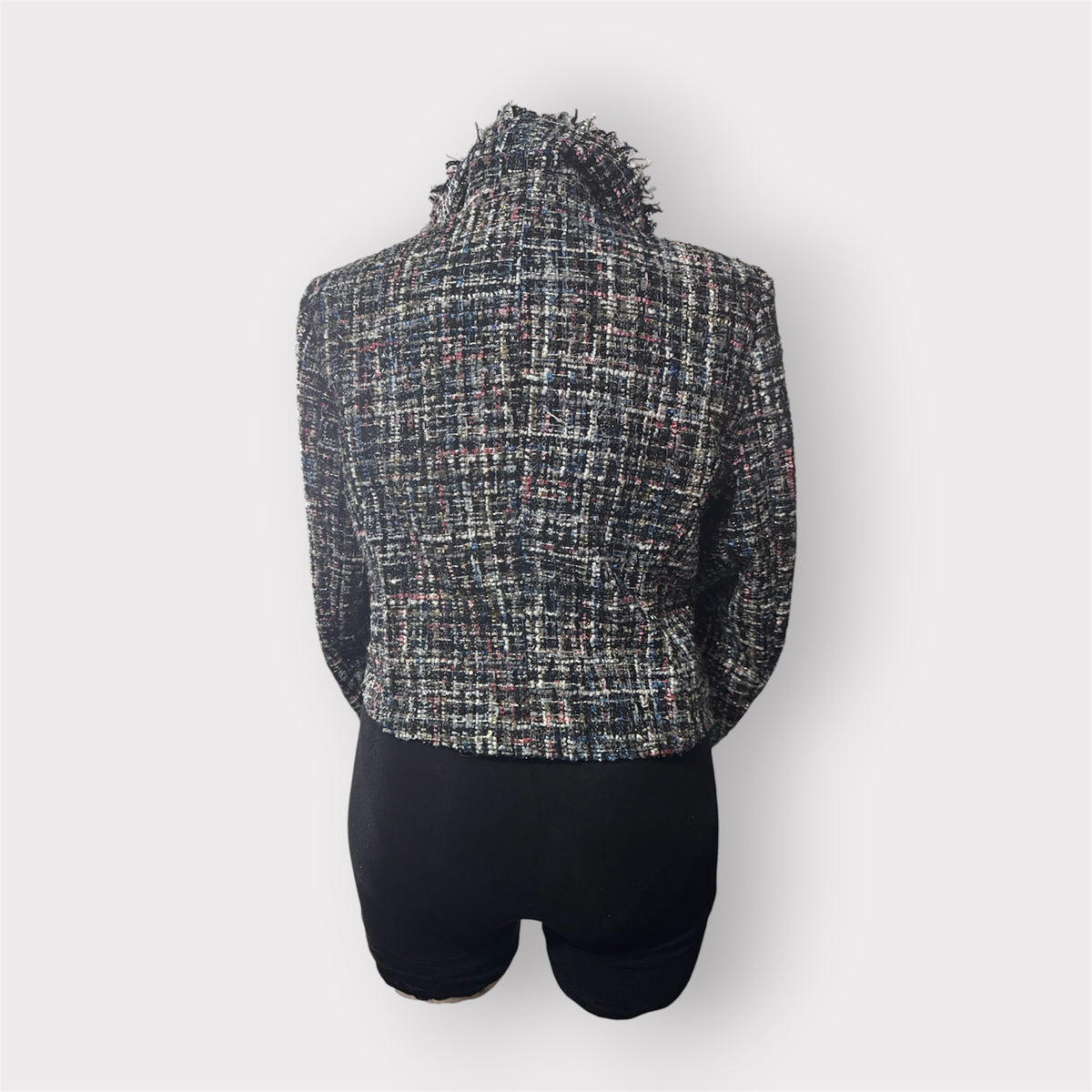 Multi Color Cropped Tweed Balloon Sleeve Blazer