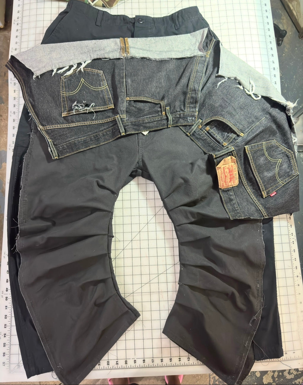 Double Cargo Inverted Barrel Pant w Denim Overlay