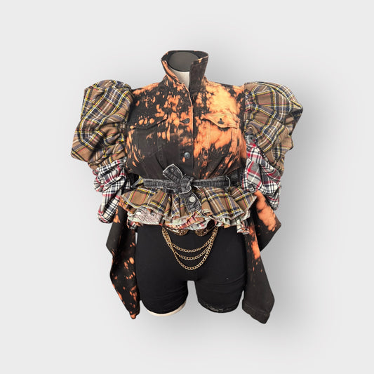 Tartan Bishop Sleeve Peplum Layered Jacket