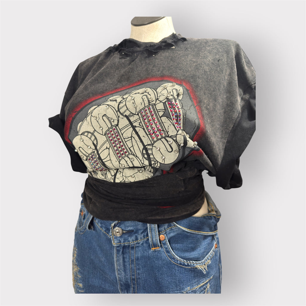 Ash Black Blinged Out Wrap Tee