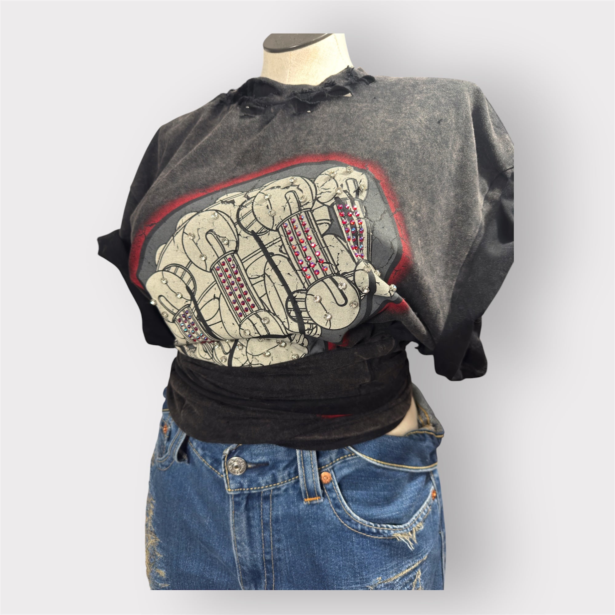 Ash Black Blinged Out Wrap Tee