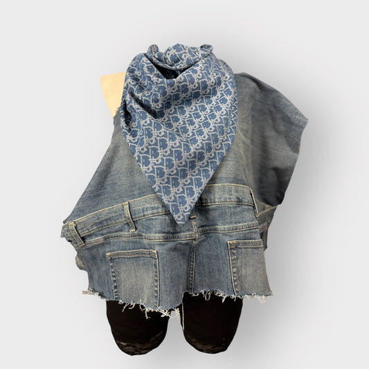 Oversized Luxe Denim Handkerchief Neck Tie