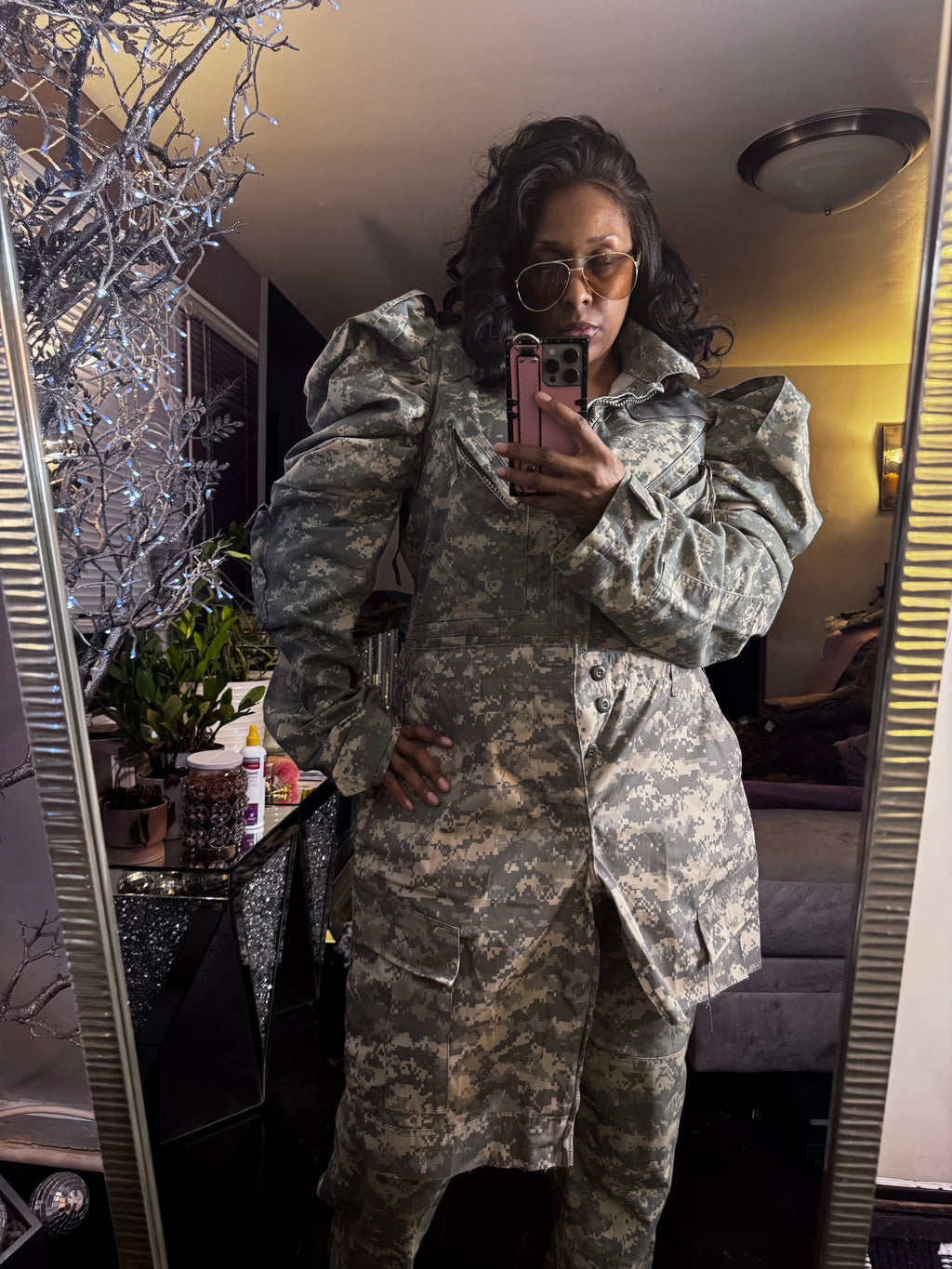 Digital Camo Puffy Sleeve Overlay Coverall Jumper