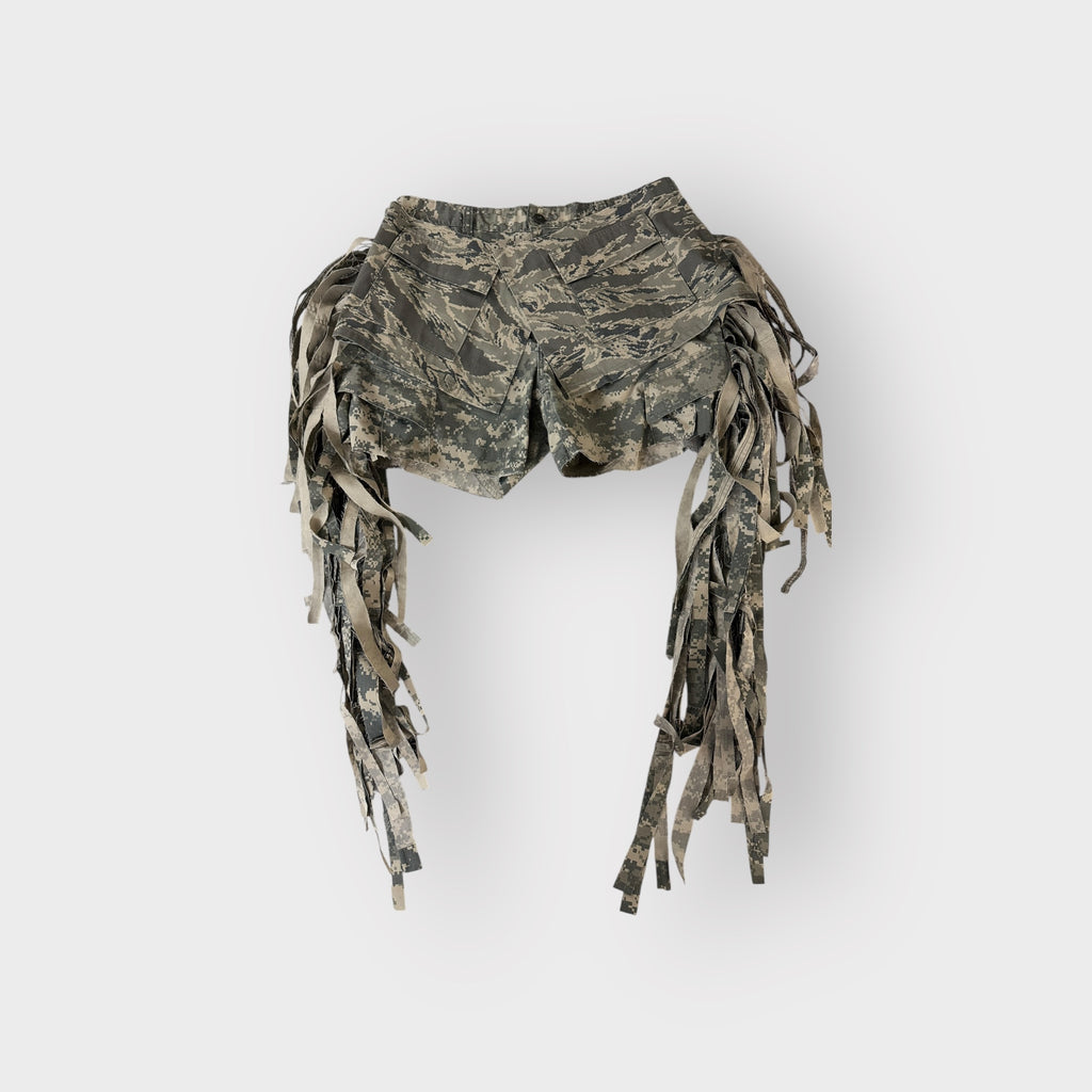 Digital Camo Exaggerated Fringe Shorts w Overlay
