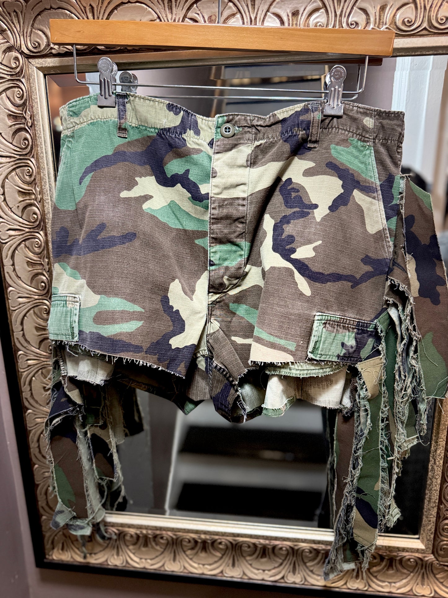Fringe Camo Mini Shorts