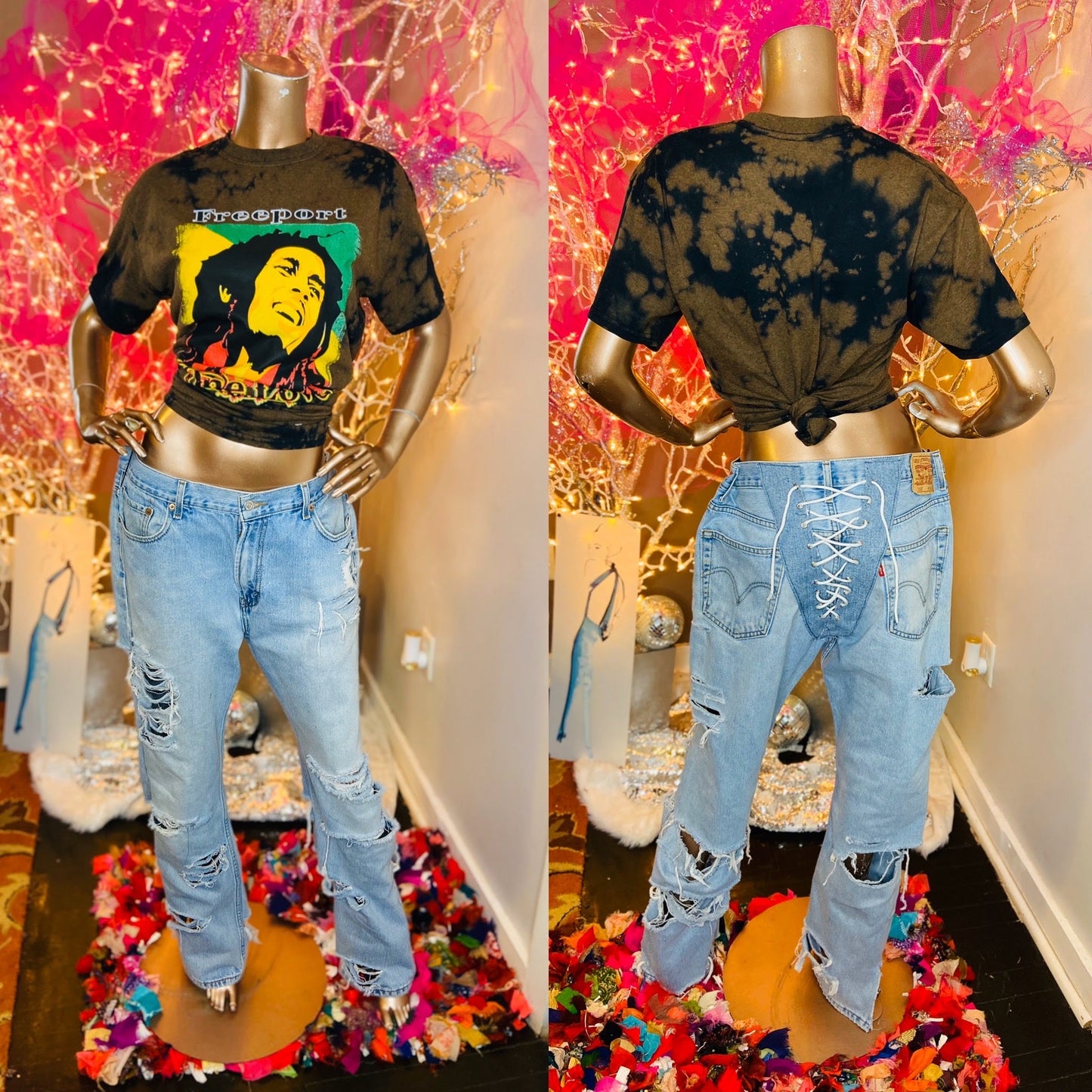 (Made to Order) Distressed Denim Corset Bum Jeans