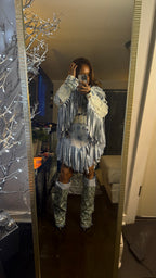 Double Denim Cowgirl Fringe Skirt