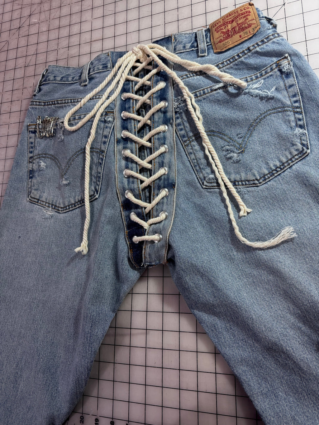 Distressed Denim Corset Back Jeans