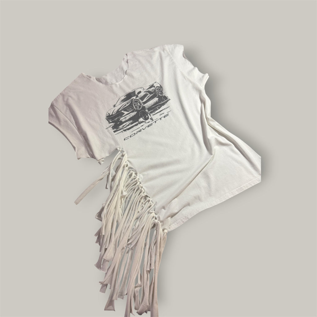 Awff the Shoulder Race Car Side Fringe Luxe Tee