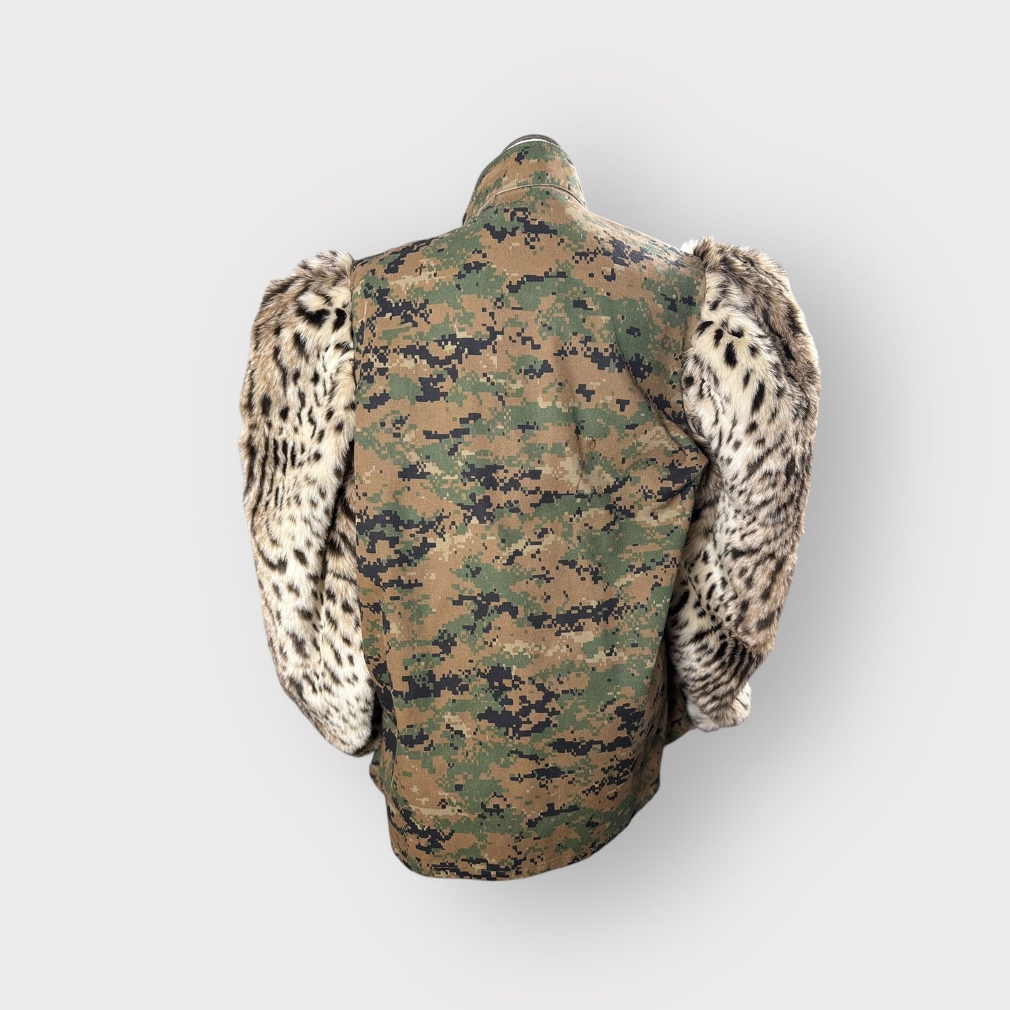 Custom Camo n Snow Leopard Faux Fur Bishop Sleeve Shacket