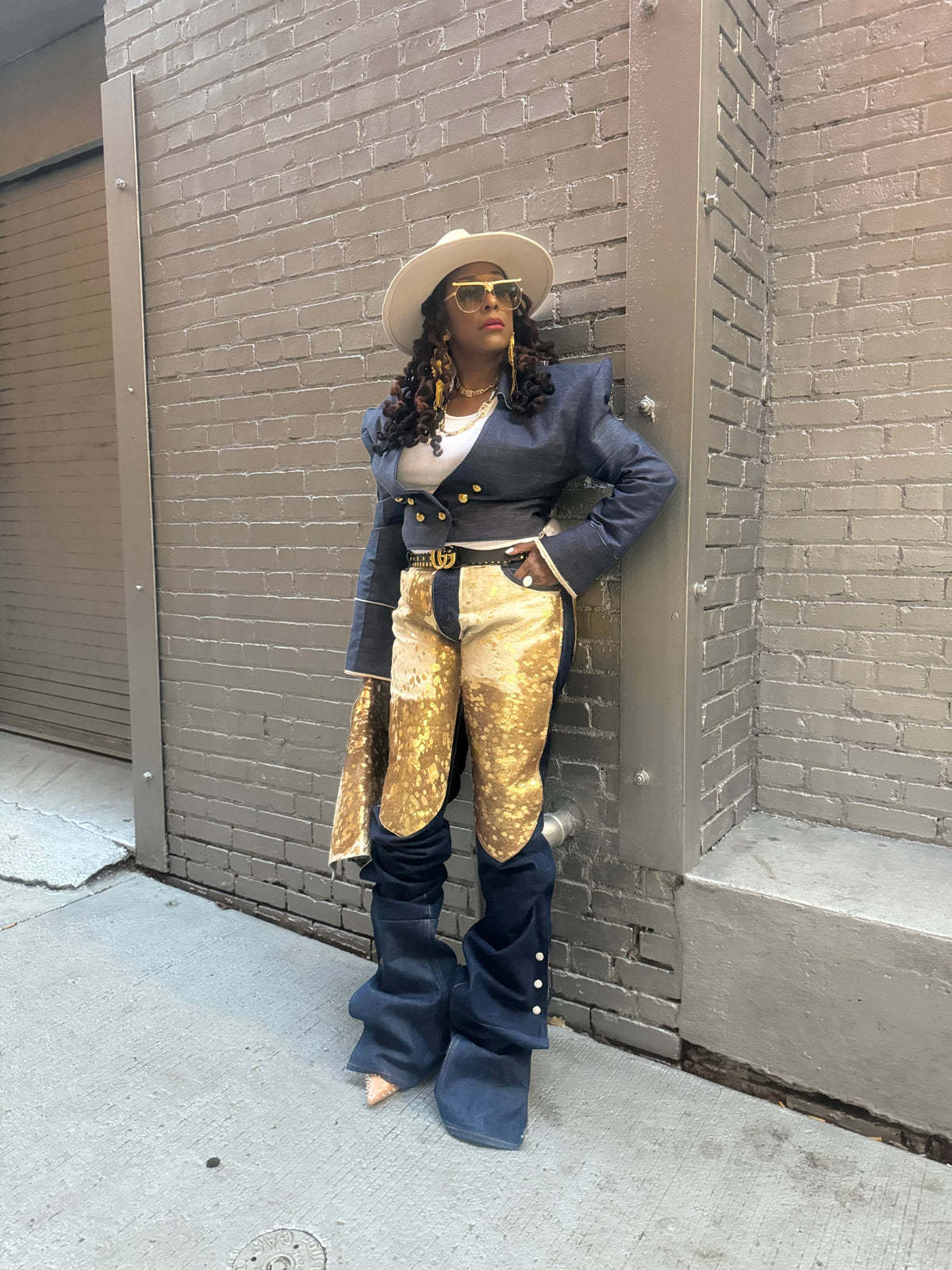 Denim Couture Leather Pony Hair Jeans