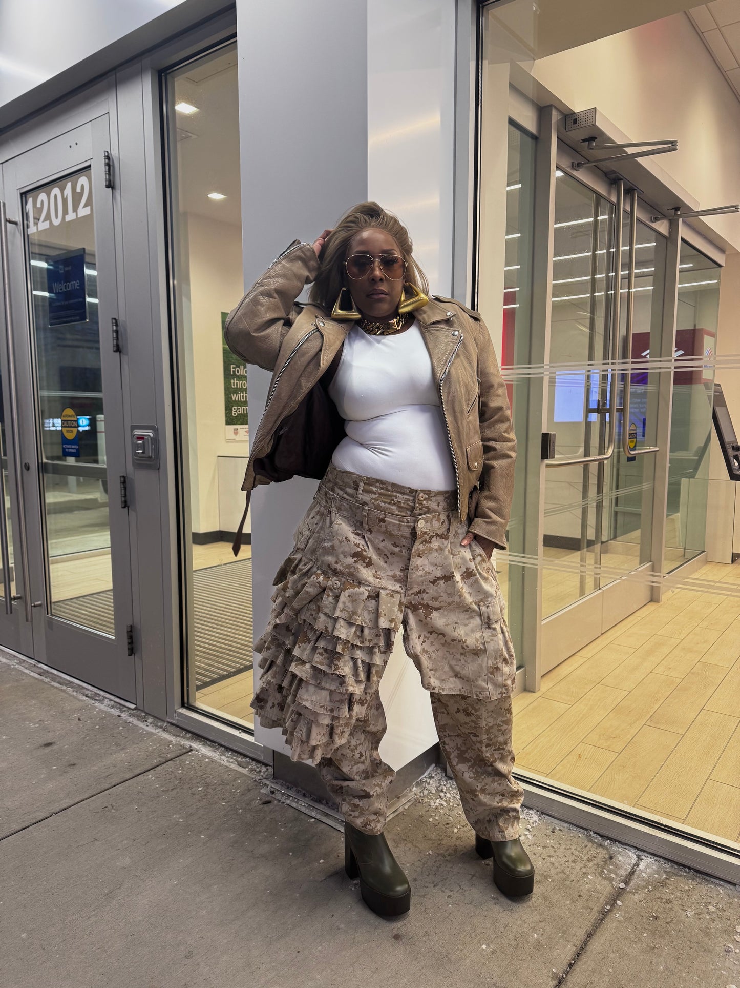 (Made to Order) Camo Couture Ruffle Overlay Cargos