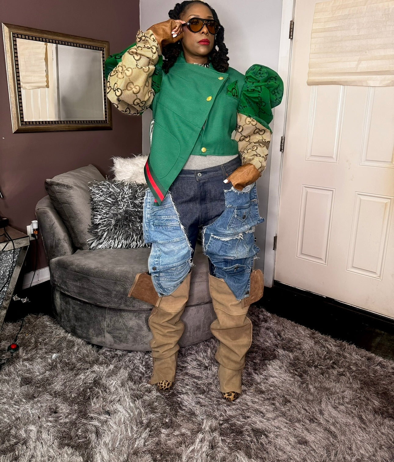 Butterfly Denim Western Style Leather Chap Rider Jeans