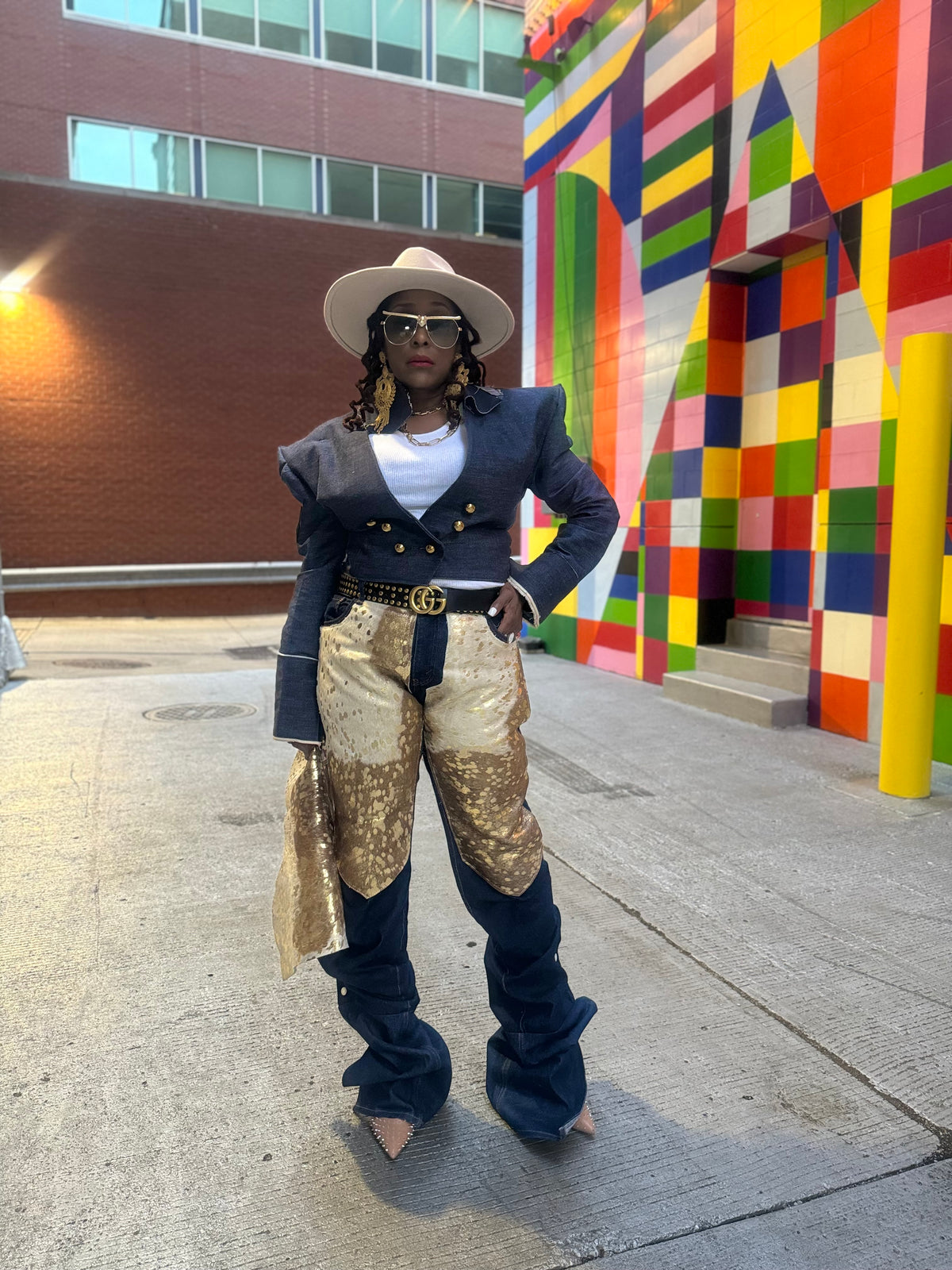 Denim Couture Leather Pony Hair Jeans