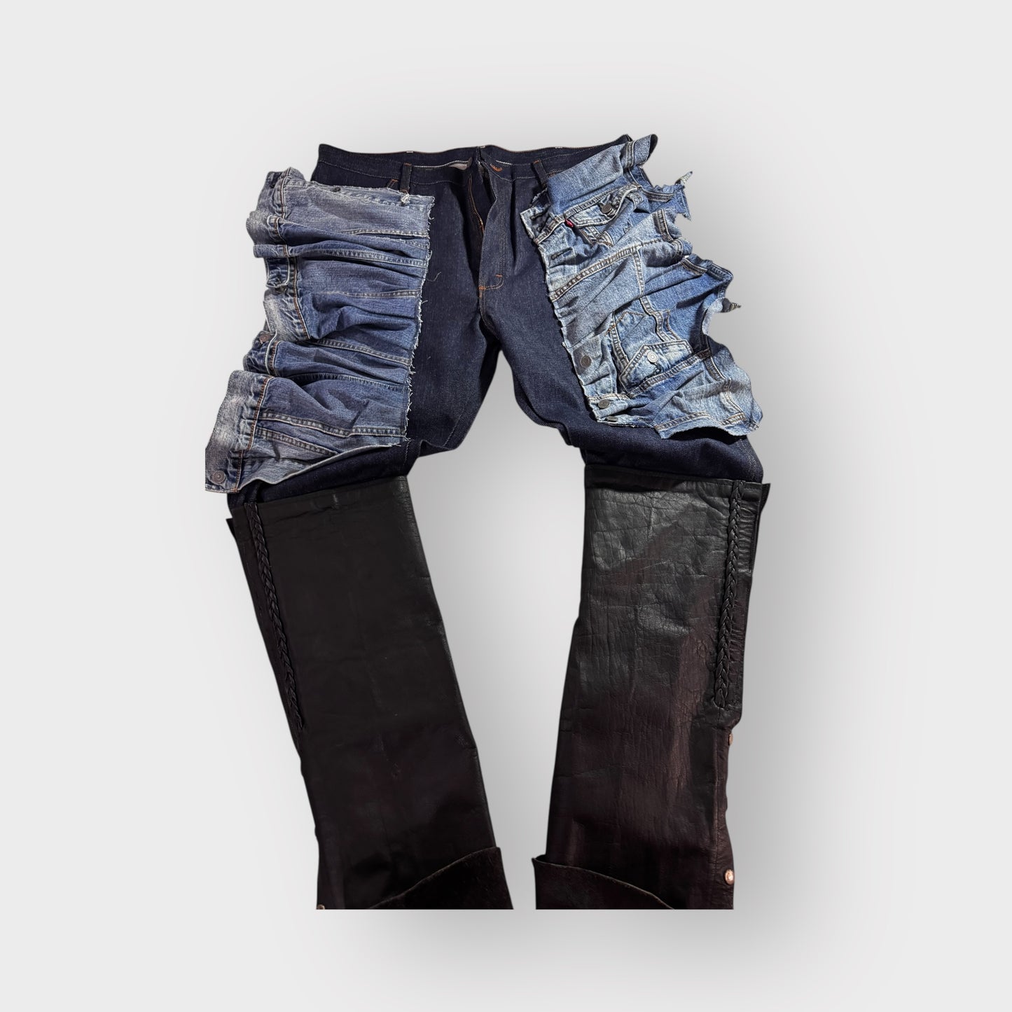 Butterfly Denim Western Style Leather Chap Rider Jeans