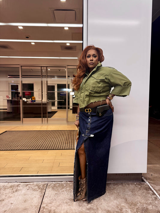 Denim Pinned up Maxi Skirt