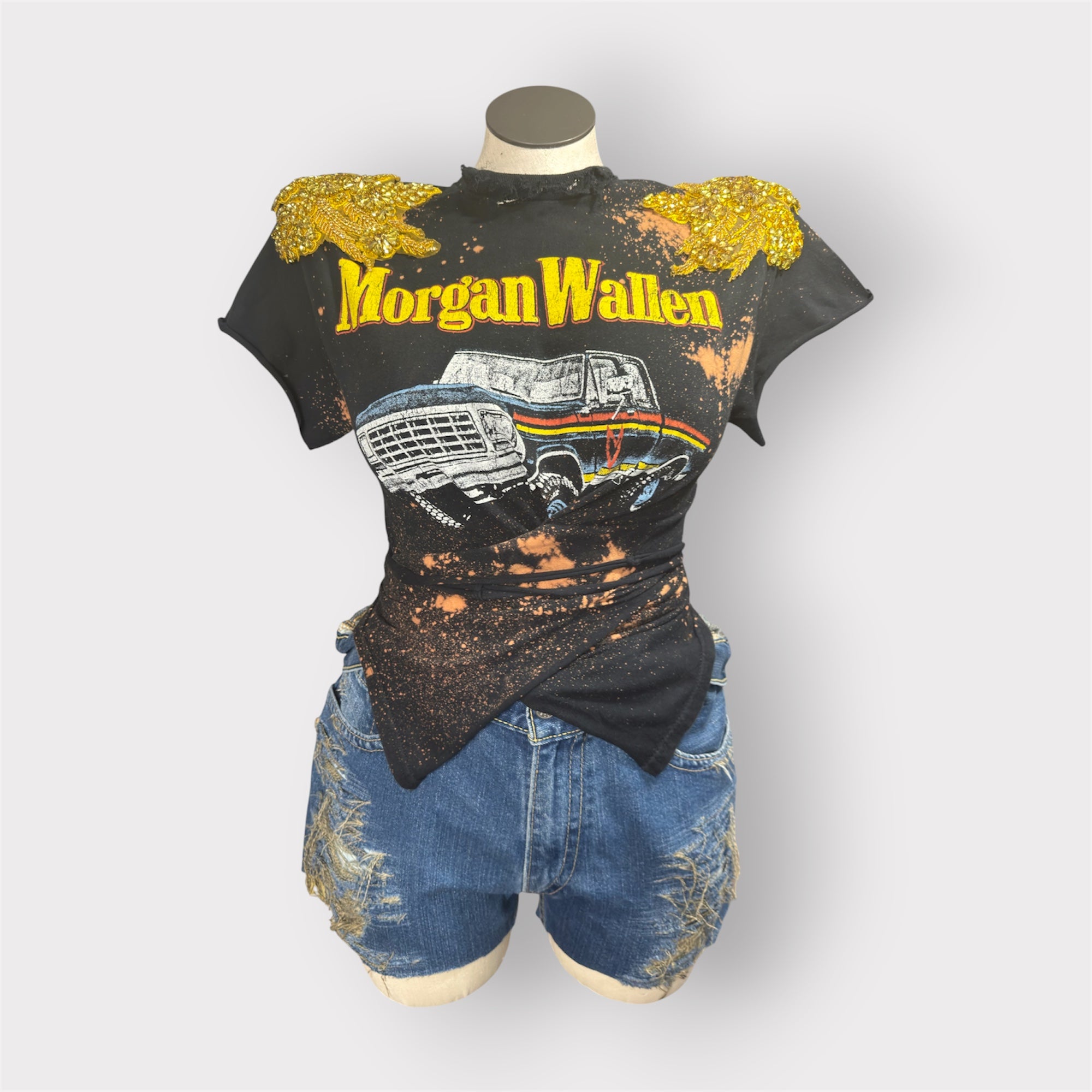 Crystal Couture Distressed Trucker Wrap Tee
