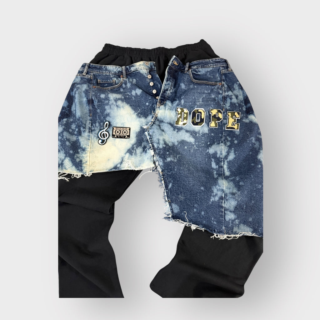 Denim Distressed Layover Joggers