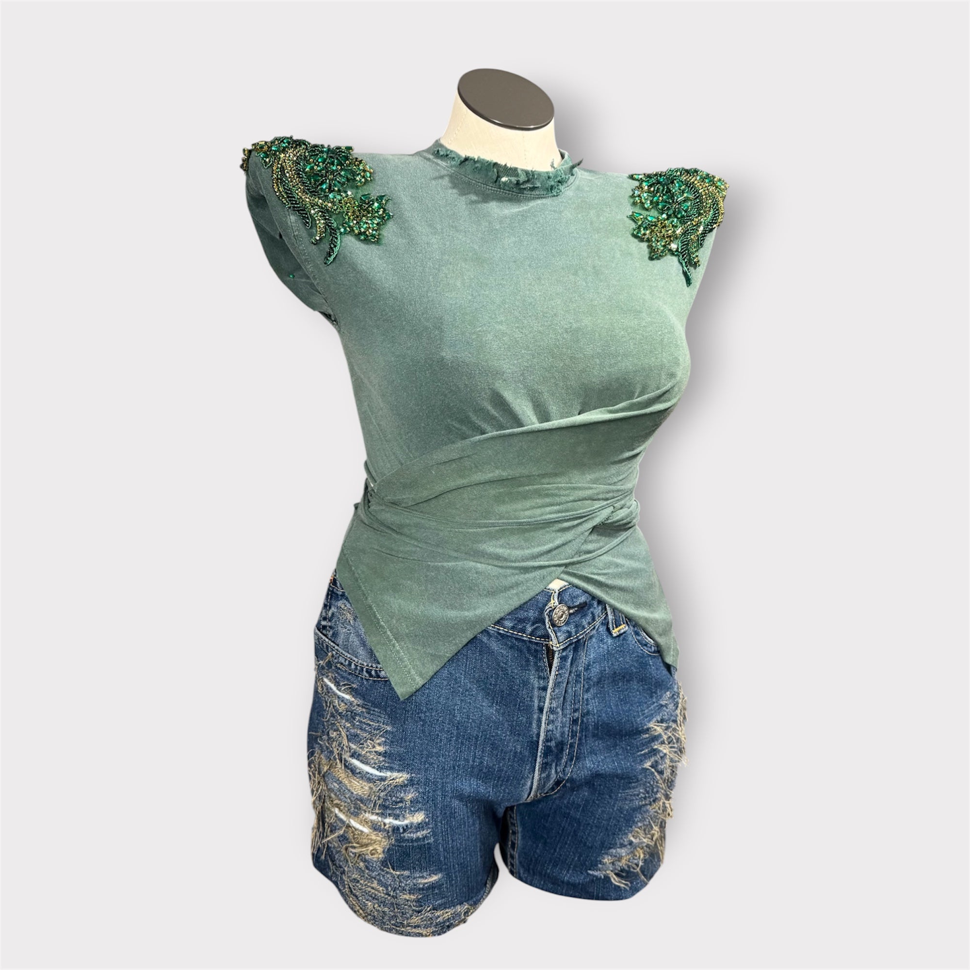 MOD Couture Bling Shoulder Waist Wrap Tee