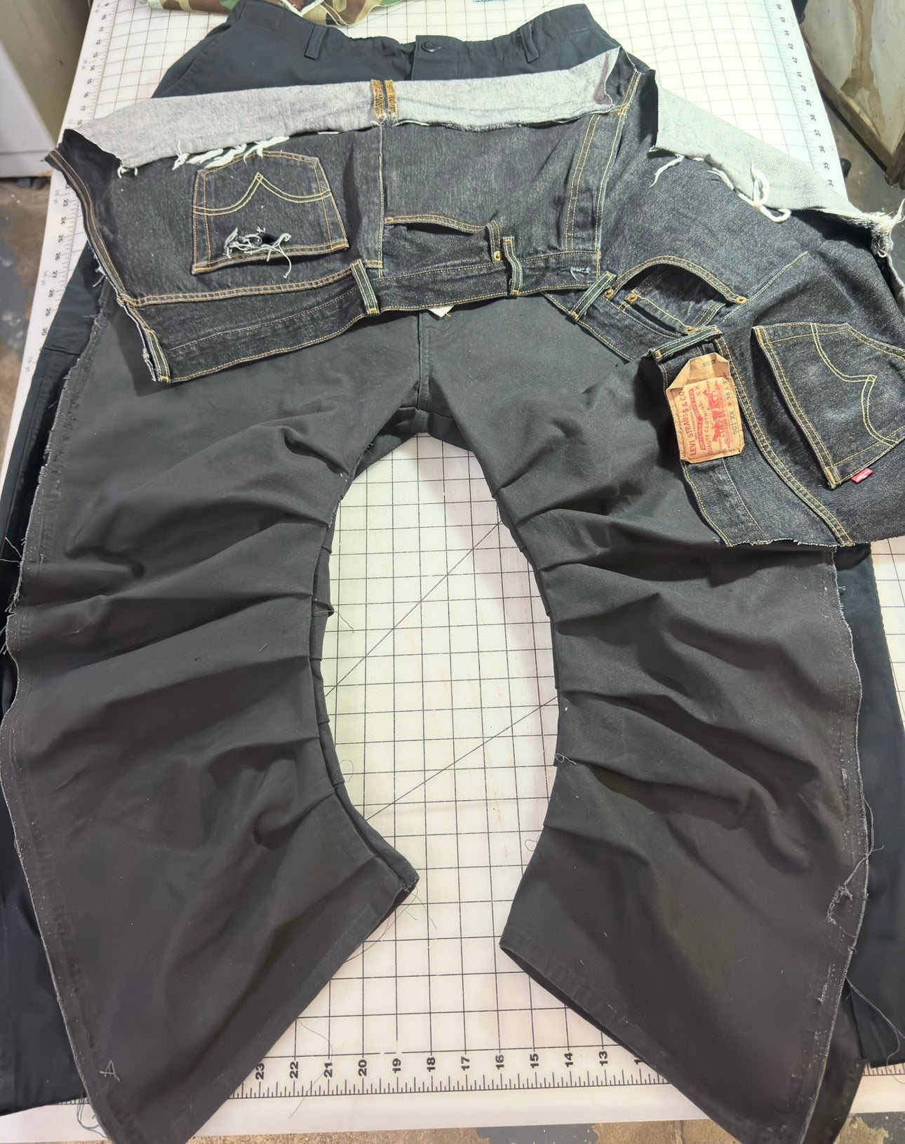 Double Cargo Inverted Barrel Pant w Denim Overlay