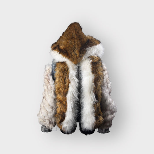 Custom Denim Fox and Faux Fur Hooded Jacket