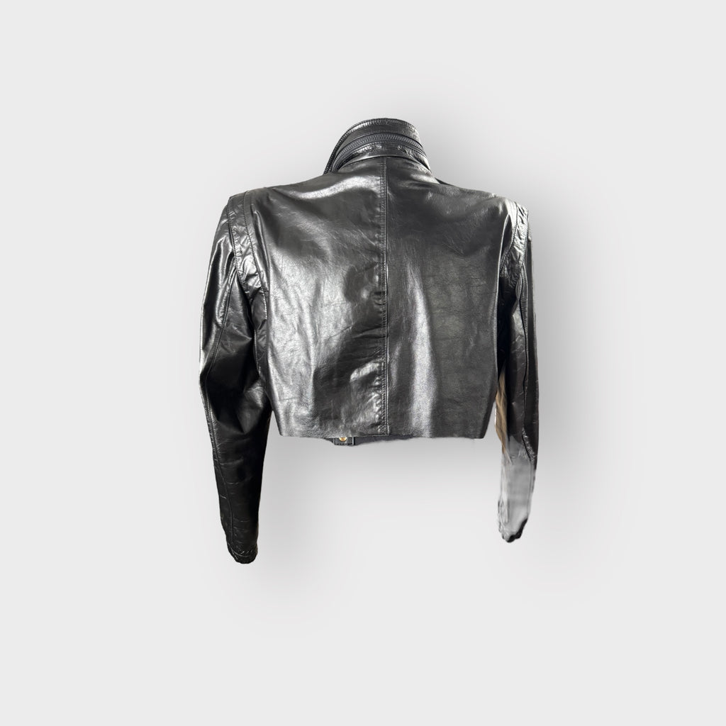 Leather Power Shoulder Cropped Jacket