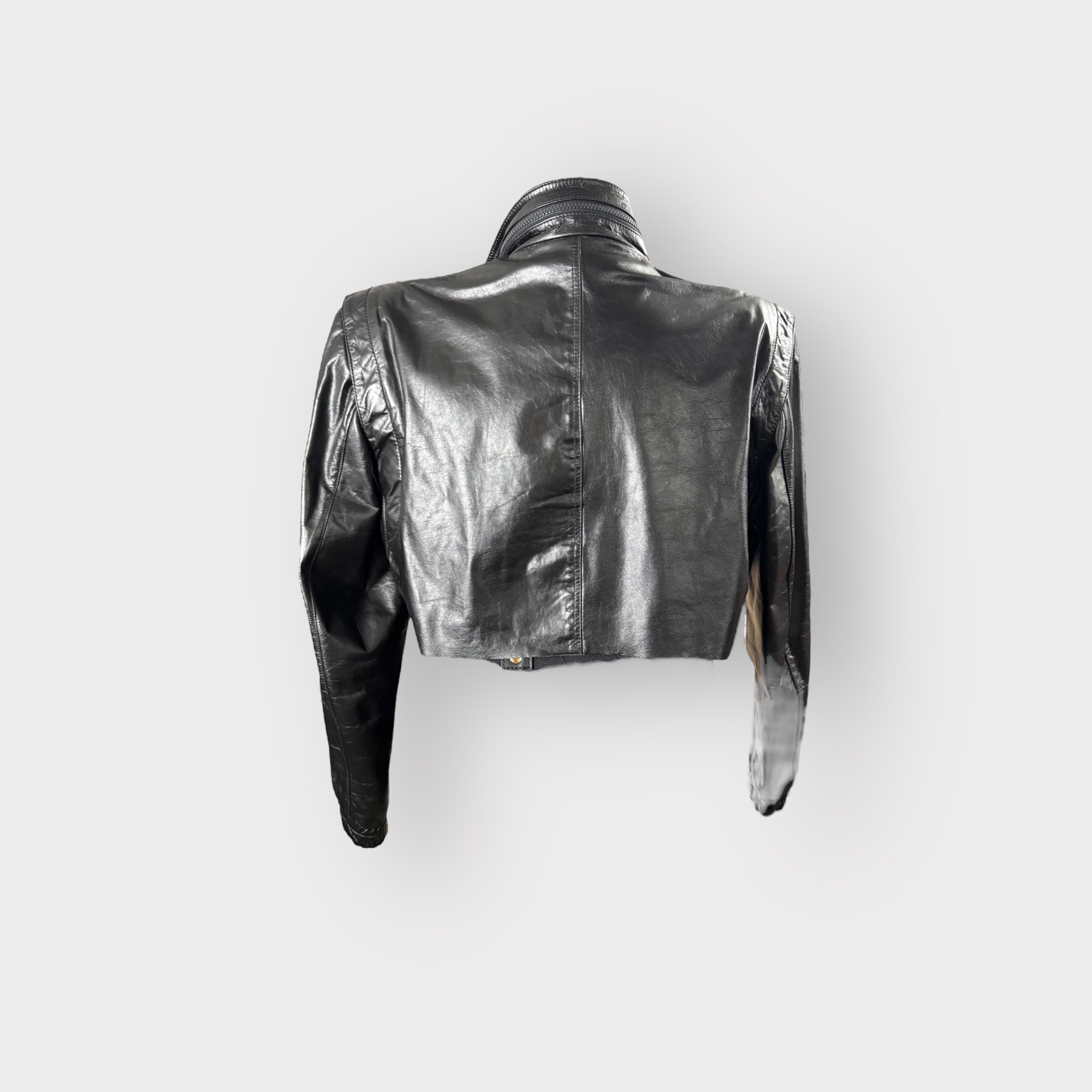 Leather Power Shoulder Cropped Jacket