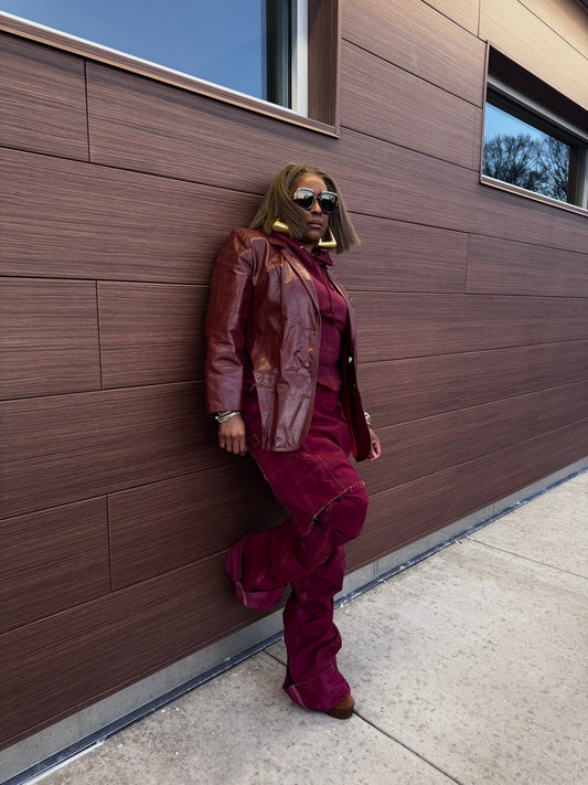 Asymmetrical Cut Leather Blazer