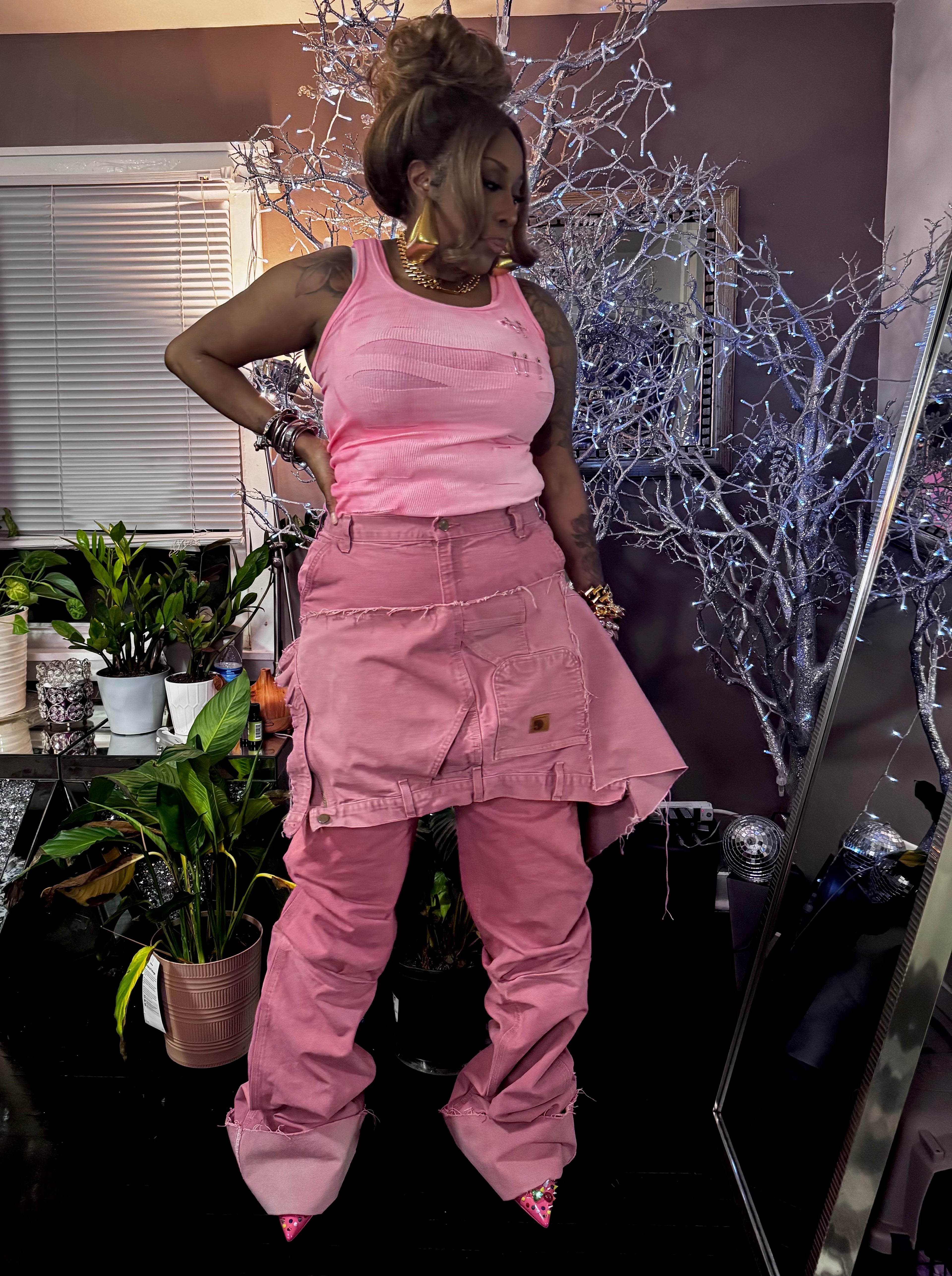 Barbie Doll Pink Hand Colored Apron Style Double Stacked Cargos