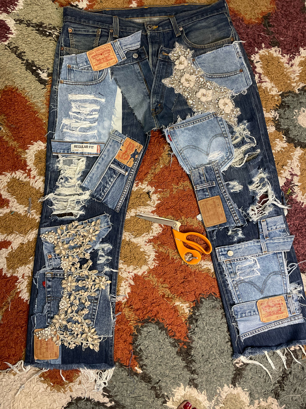 Distressed Denim Patchwork Jeans