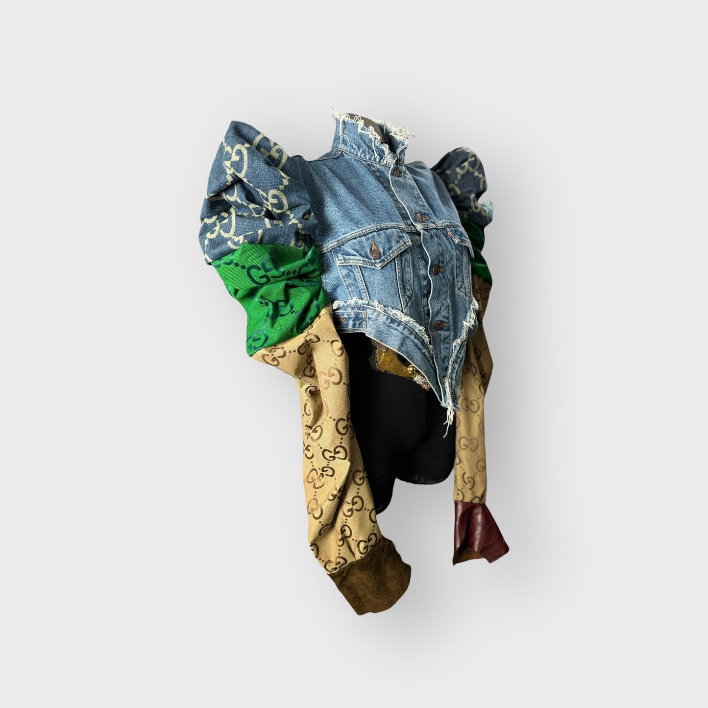 Deluxe Designer Insp. Denim Couture Sleeve Crop Jacket