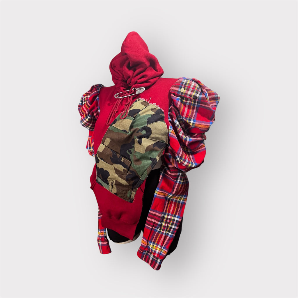 Asymmetrical Distressed Puff Sleeve Hoodie