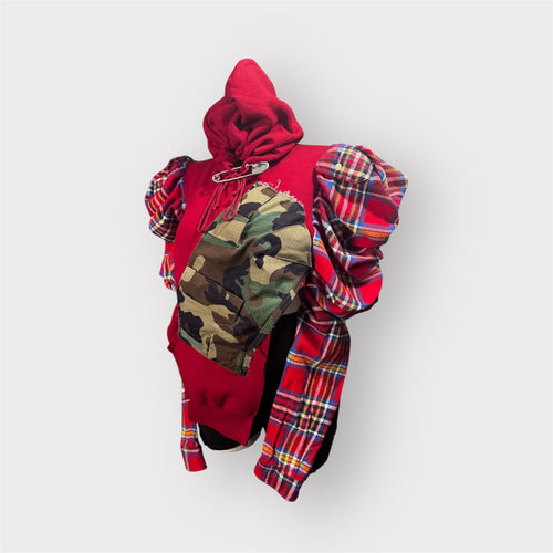 Asymmetrical Distressed Puff Sleeve Hoodie