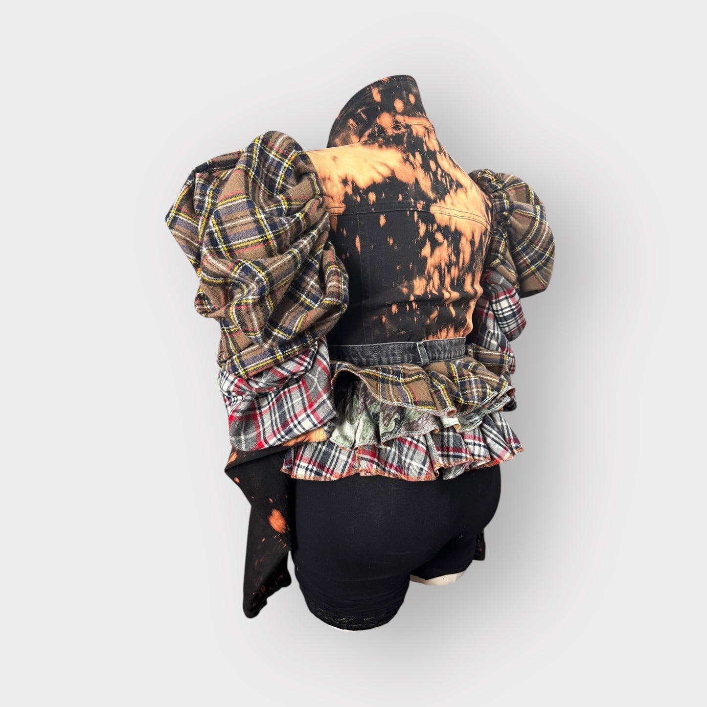 Tartan Bishop Sleeve Peplum Layered Jacket