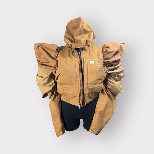 Workwear to Runway Hooded Cropped Puff Sleeve Bomber