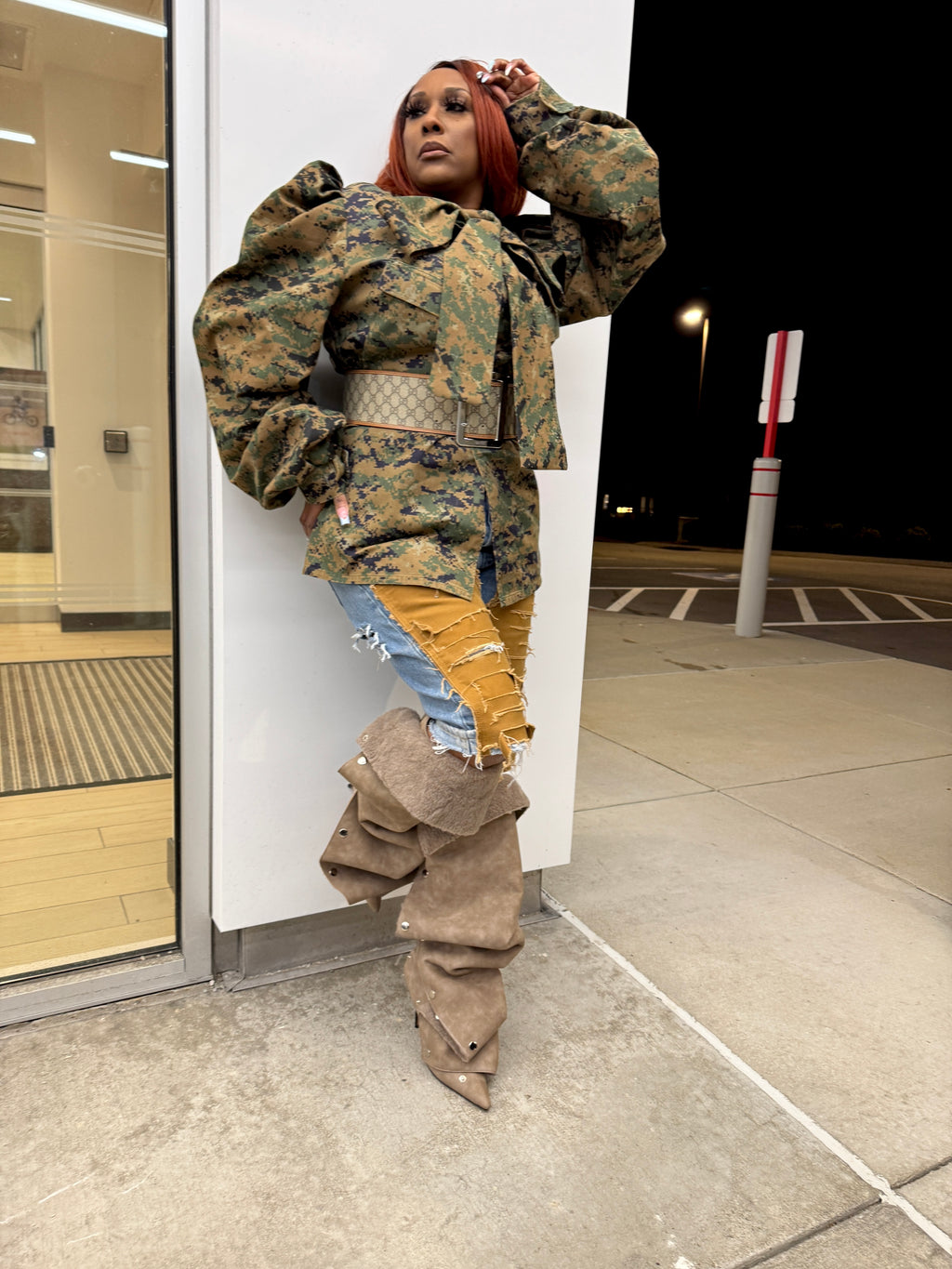 Digital Camo Shacket with Ribbon Collar n Bishop Sleeves