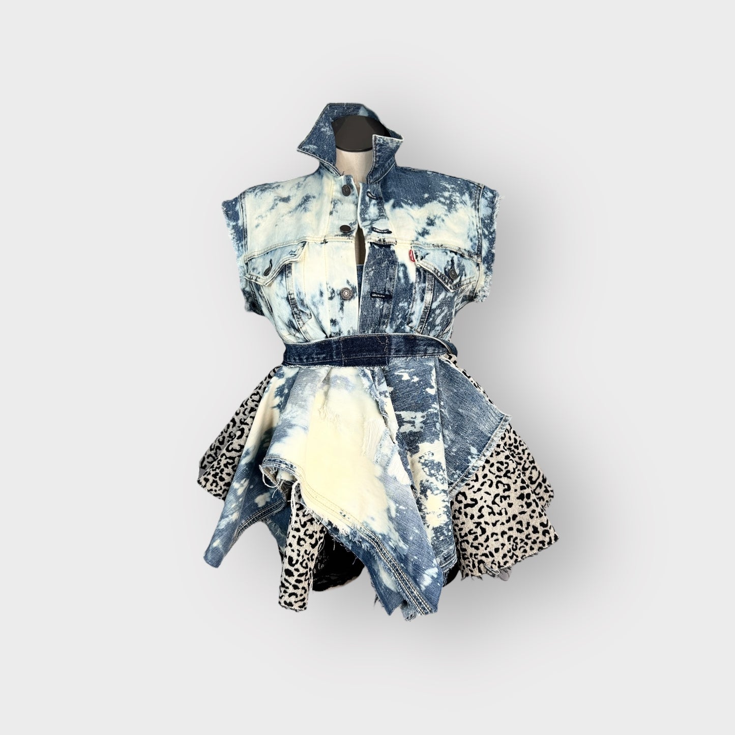 Distressed Denim n Leopard Peplum