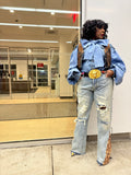 Custom Denim P Bow Western Style Top