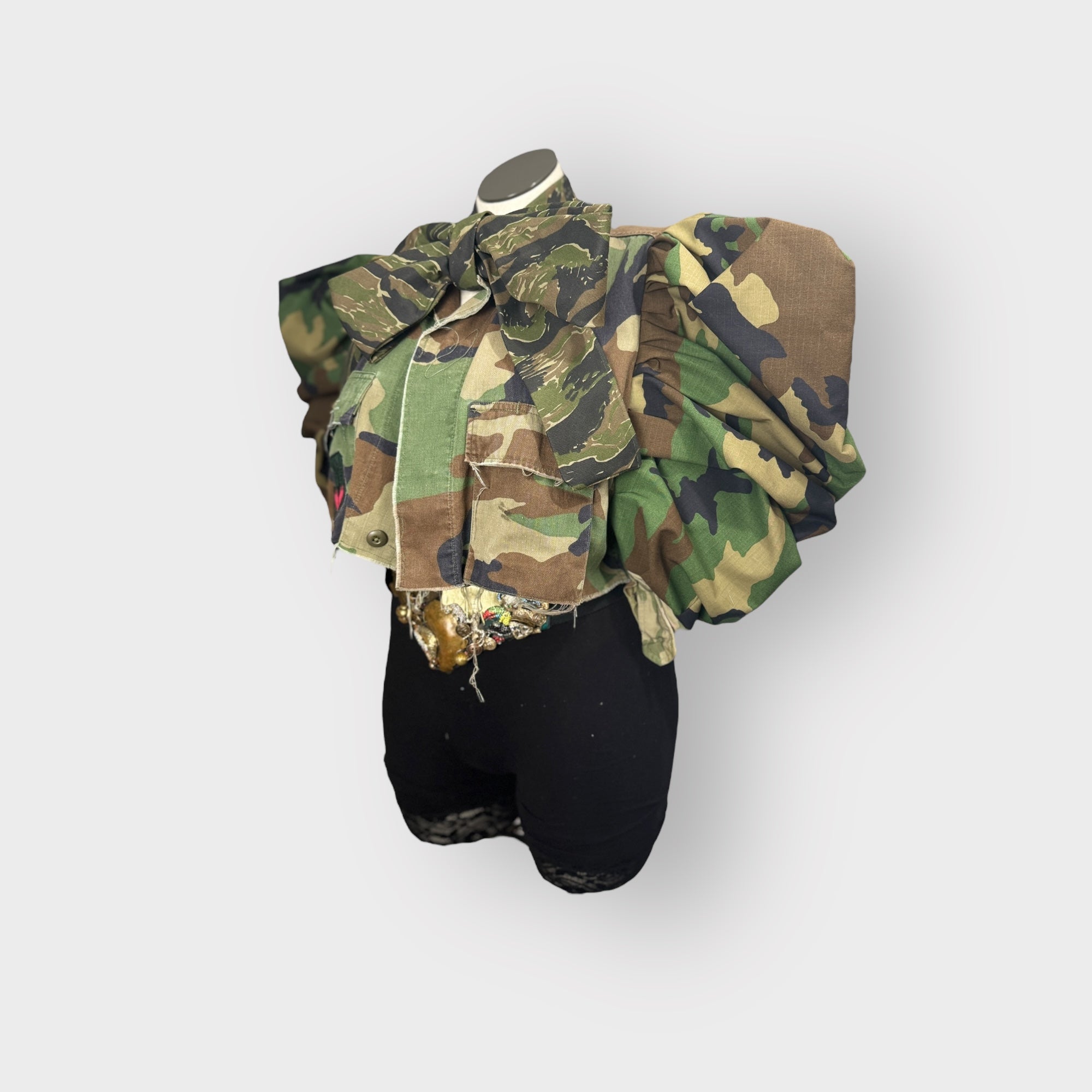 Cropped Couture Sleeve Power Bow Shacket