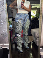 Triple Denim Cowgirl Couture Python Leather Jorts