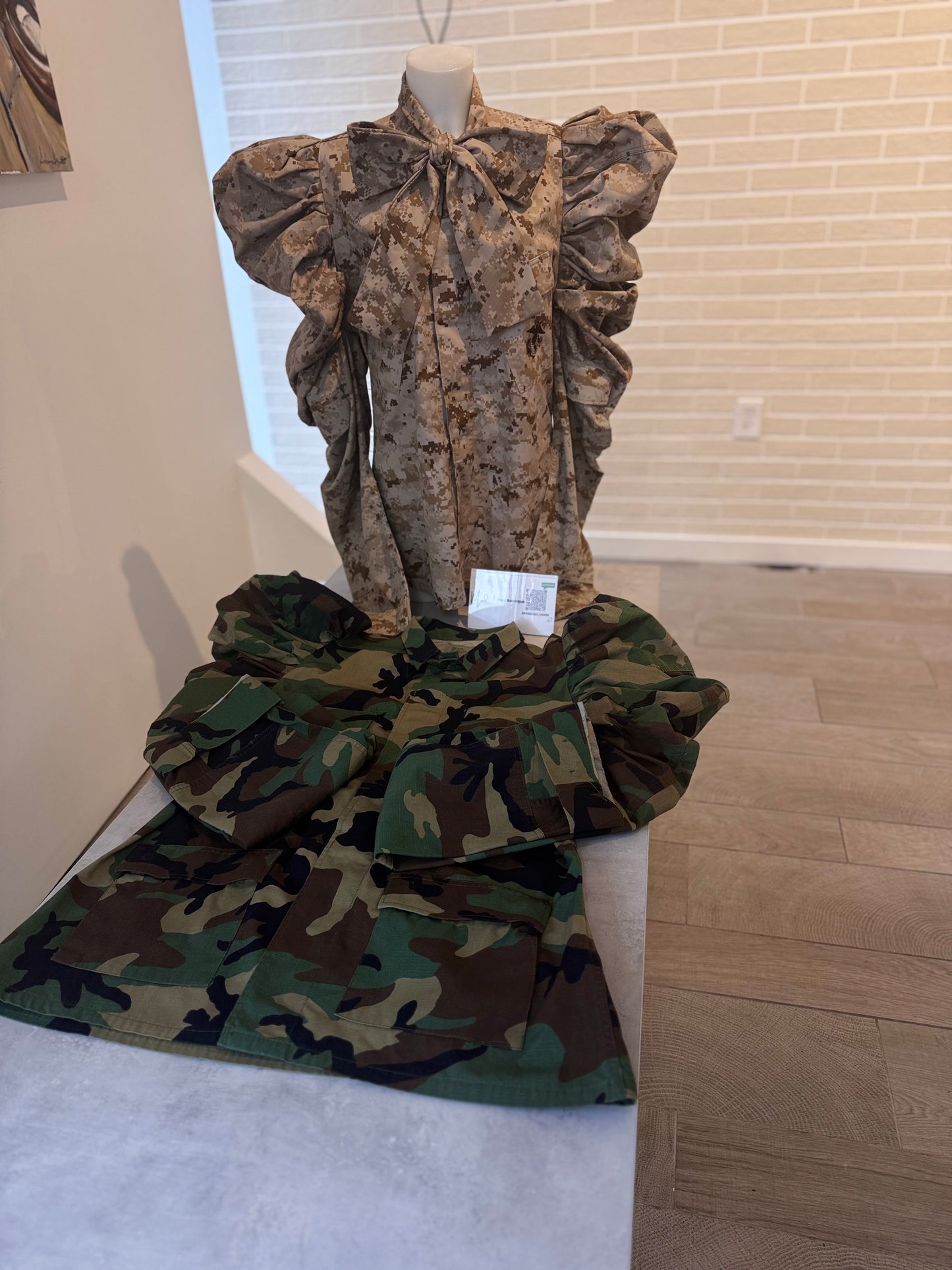 Digital Camo P Bow Puffy Sleeve Shacket